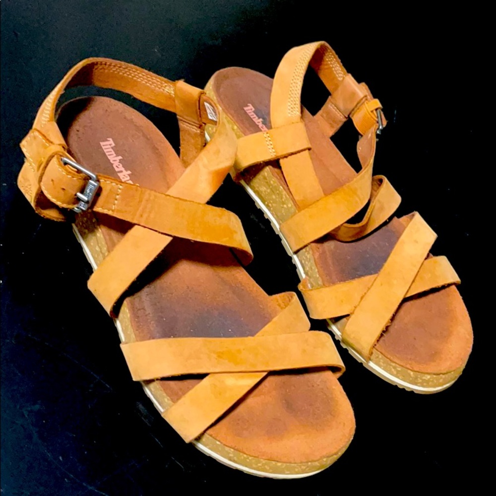 Timberland brown suede strappy cork wedge sandals